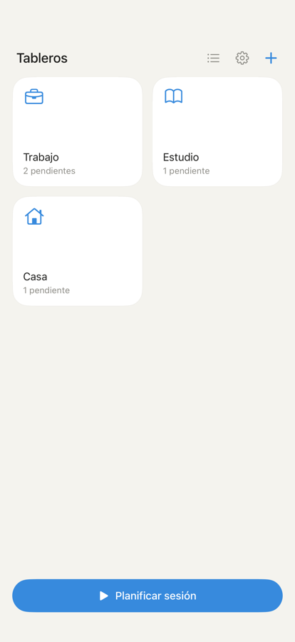 Pantalla de tableros de Foco